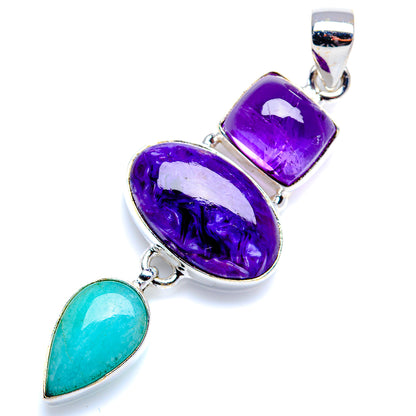 Charoite, Amazonite, Amethyst Pendant 2 1/4" (925 Sterling Silver) PD38205