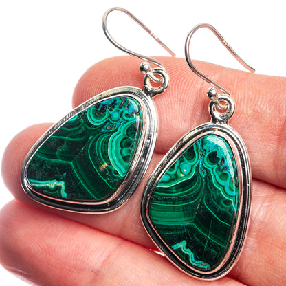 Malachite In Chrysocolla 925 Sterling Silver Earrings 1 5/8"
