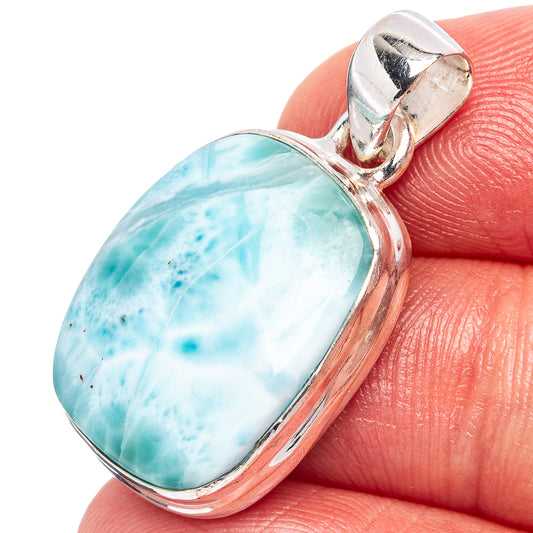 Larimar oval pendant in .925 sterling silver with bail, blue-green stone cabochon