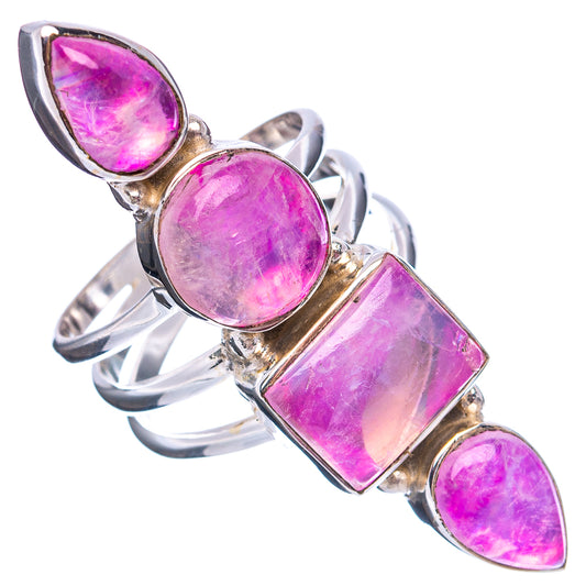 Sterling silver pink moonstone ring with oval, rectangular, and pear-shaped stones