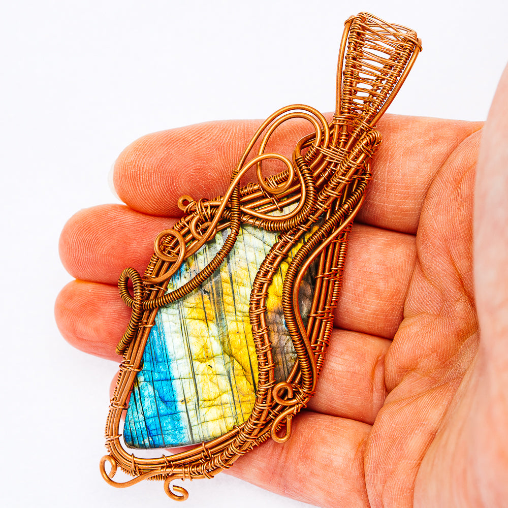 Spectrolite Wire Wrap Pendant 3 5/8" (Copper)
