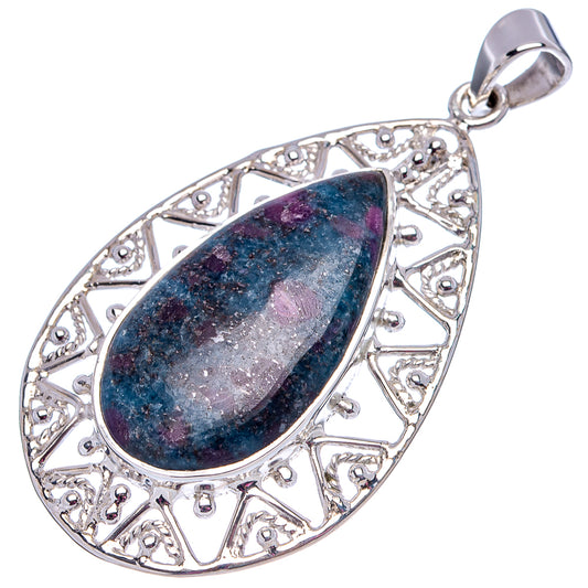 Sterling silver ornate oval gemstone pendant with blue-purple stone and bail