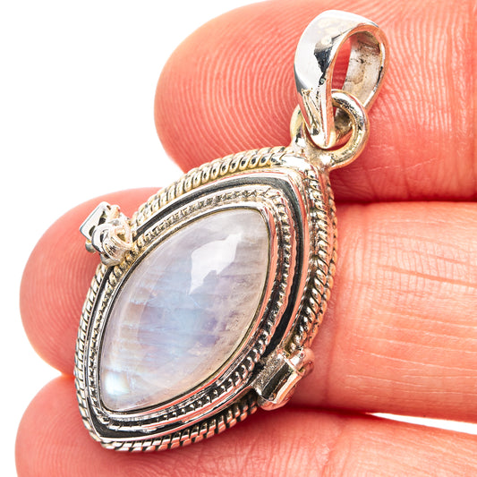 925 sterling silver moonstone poison pendant with oval rainbow opalescent bezel setting