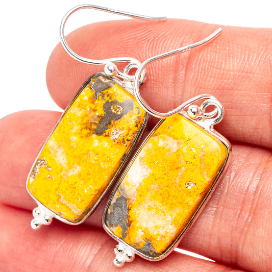 Bumblebee Jasper earrings, .925 sterling silver with rectangular amber stone drops