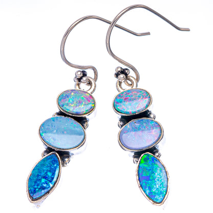 Sterling silver opal drop earrings with multiple oval doublets and fishhook closures