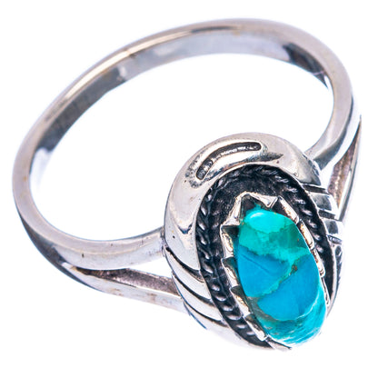 Sterling silver turquoise ring with oval cabochon, braided band and raised bezel detail
