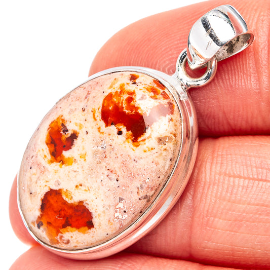 Oval fire opal pendant in .925 sterling silver bezel with bail, orange-red stone