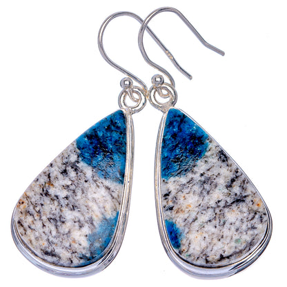 Sterling silver teardrop drop earrings with blue azurite highlights and marbled white stone