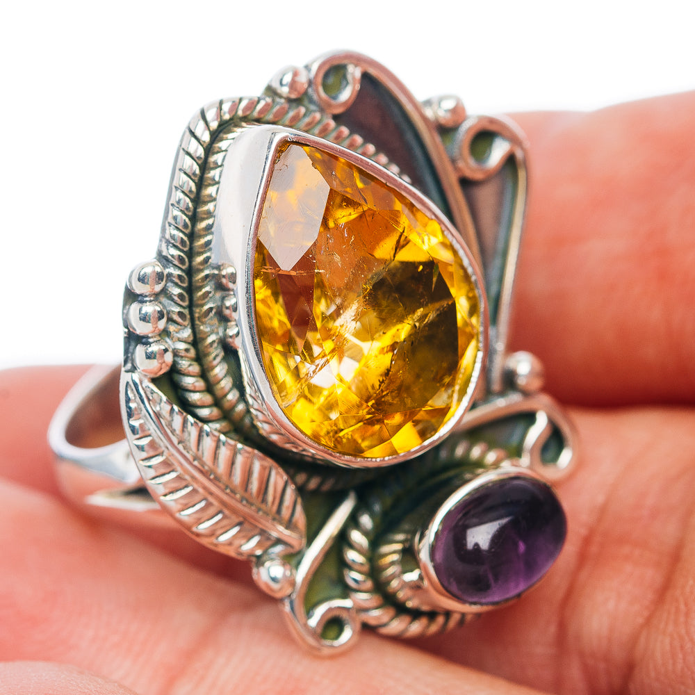 Premium Southwest Style Citrine, Amethyst Ring Size 7 (.925 Sterling Silver)