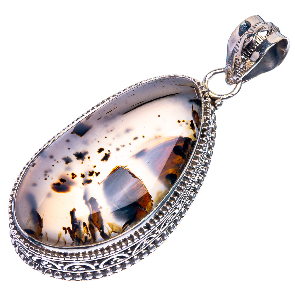 925 sterling silver teardrop pendant with palm wood jasper stone, ornate border