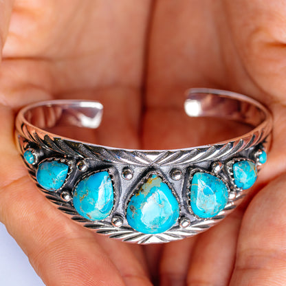 Mohave Turquoise Cuff Bracelet Adjustable (.925 Sterling Silver)