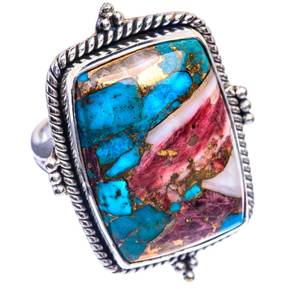 Huge Kingman Pink Dahlia Turquoise Ring Size 10.75 (925 Sterling Silver) R142353