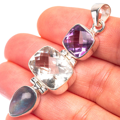 White Quartz, Amethyst, Blue Fluorite Pendant 2 1/8" (925 Sterling Silver) P38702