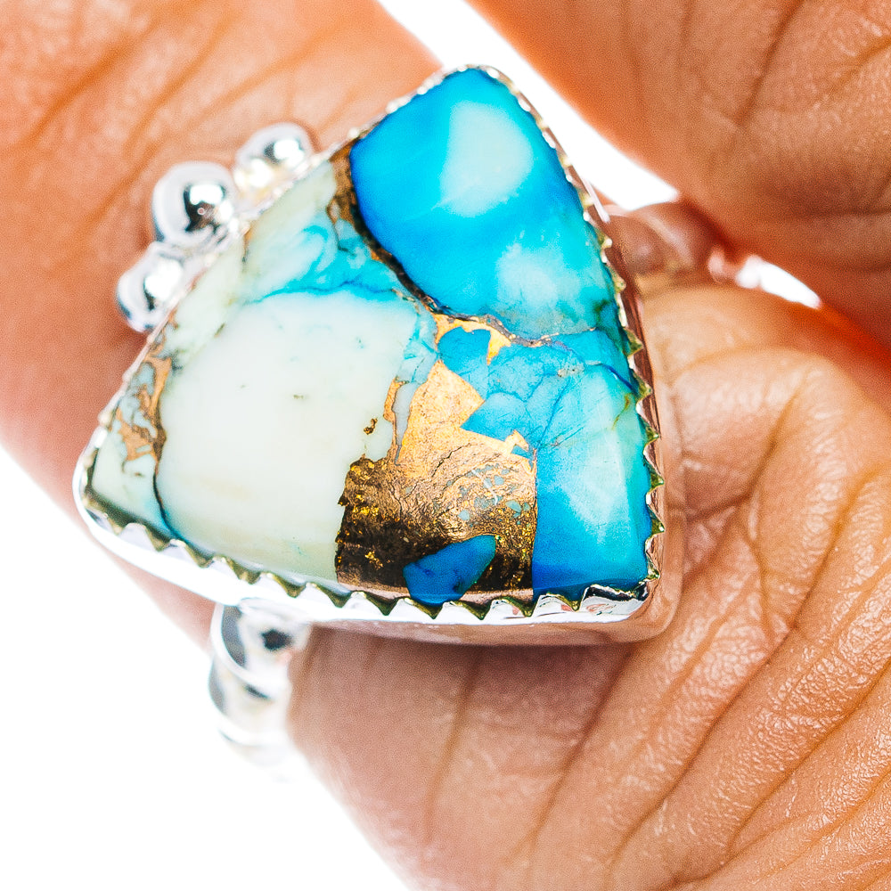 Southwestern Style Ice Blue Dahlia Mohave Turquoise Ring Size 7 (.925 Sterling Silver)
