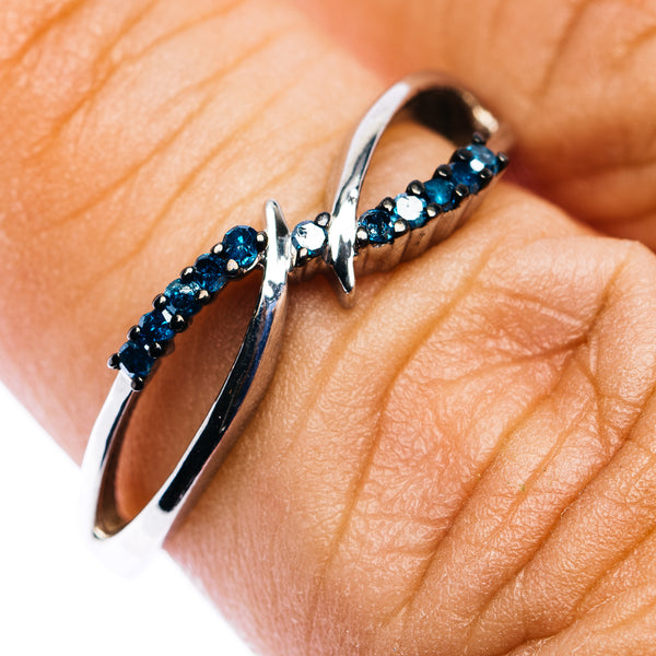 Blue Diamond Ring Size 6.75 (.925 Sterling Silver)
