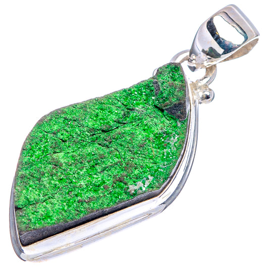 Sterling silver uvarovite garnet pendant with faceted green stone teardrop bail