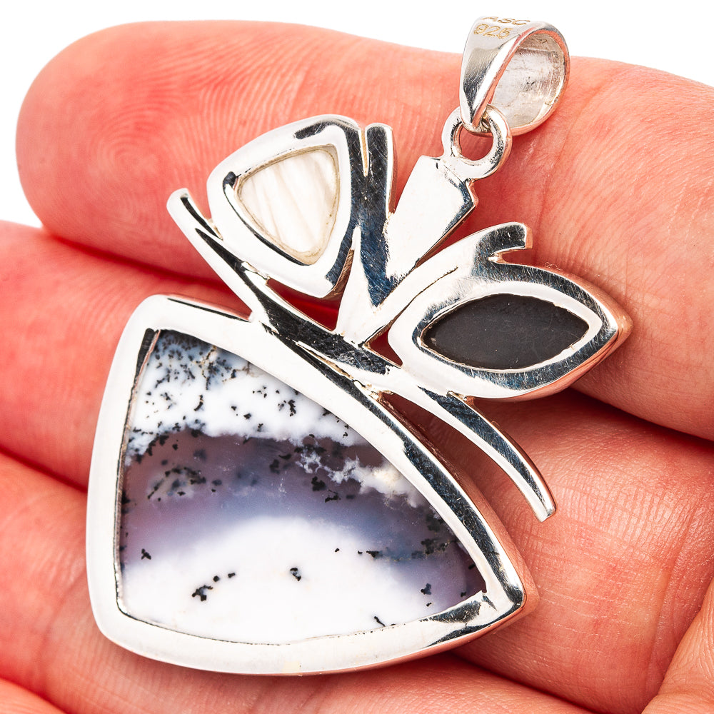 Signature Dendritic Opal, Metallic Druzy, Scolecite Pendant 1 3/4" (.925 Sterling Silver)