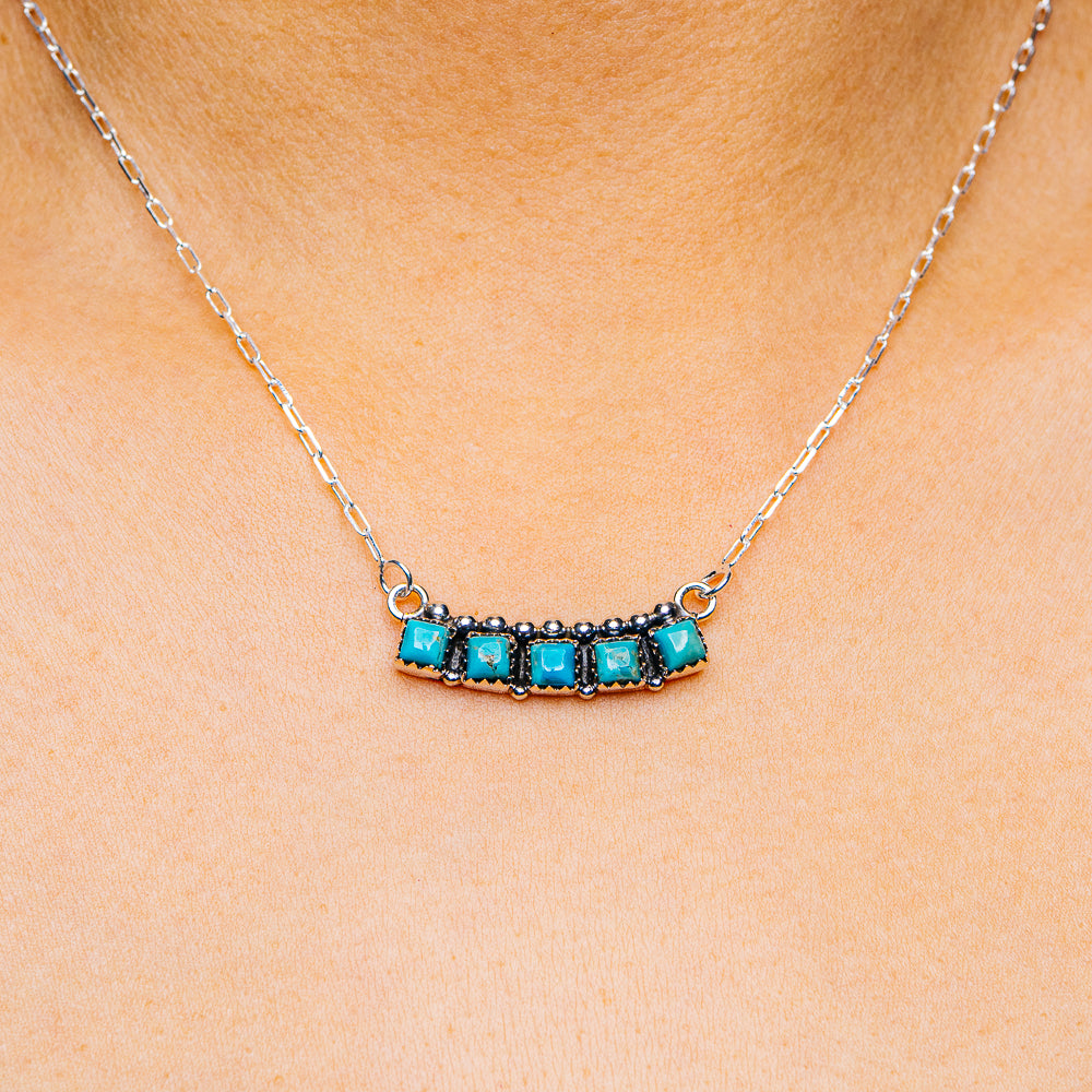 Southwestern Style Kingman Turquoise Necklace 17 to 19" (.925 Sterling Silver)