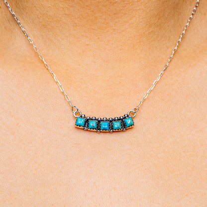 Southwestern Style Kingman Turquoise Necklace 17 to 19" (.925 Sterling Silver)