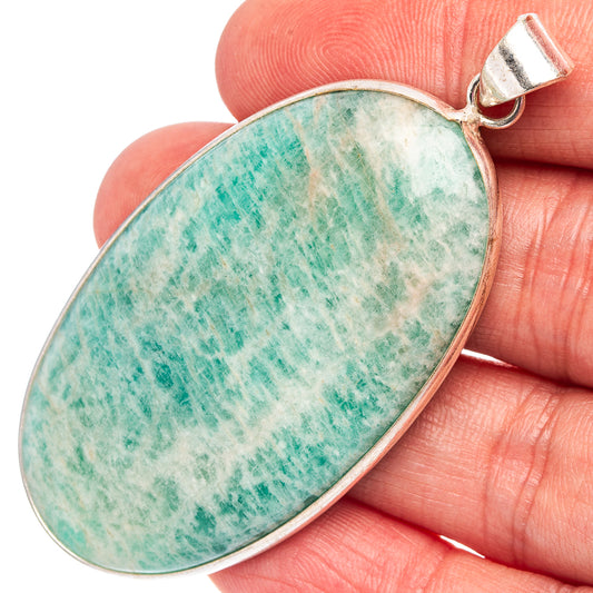 Amazonite pendant with silver-plated bezel, oval stone on bail