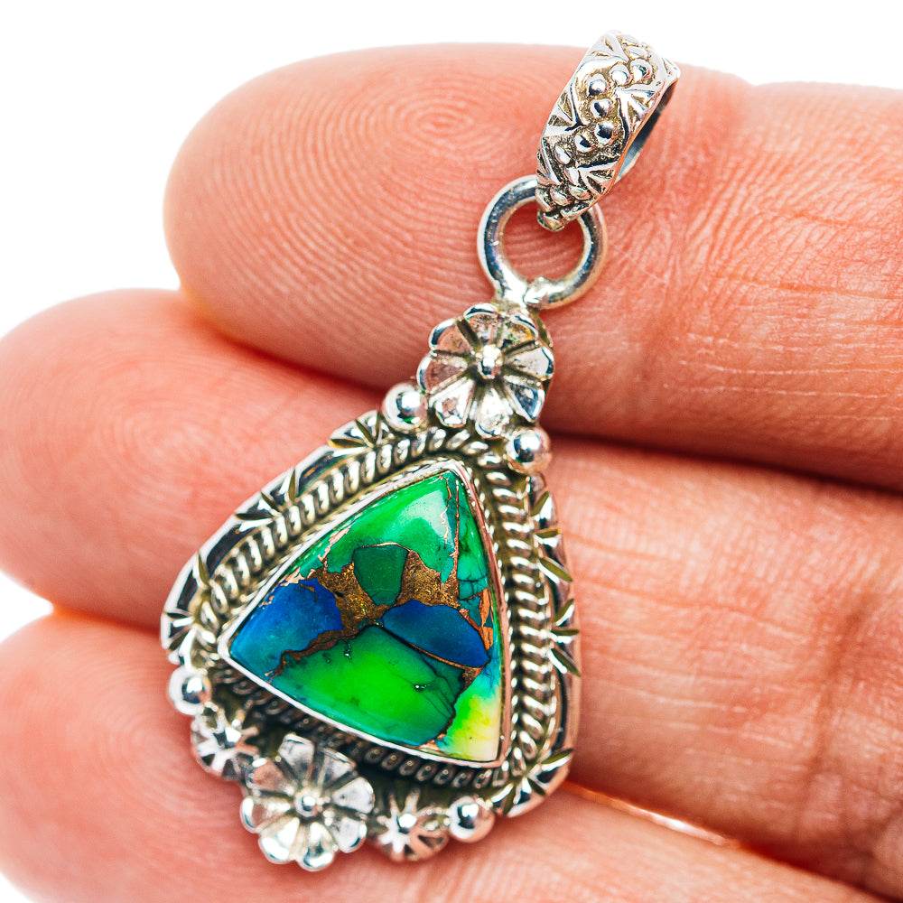Southwestern Style Irish Dahlia Mohave Turquoise Pendant 1 1/2" (.925 Sterling Silver)