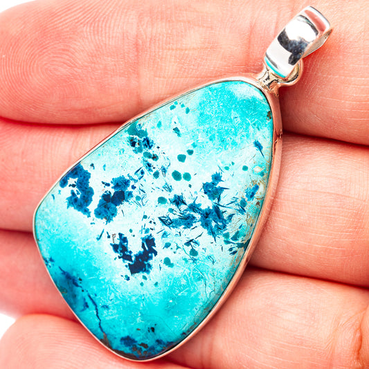 925 sterling silver Shattuckite pendant with turquoise blue marbled teardrop stone