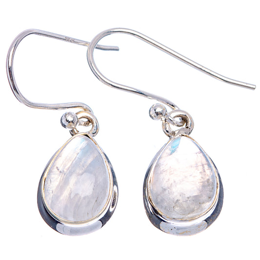 Teardrop moonstone earrings with .925 sterling silver hooks and iridescent stone finish