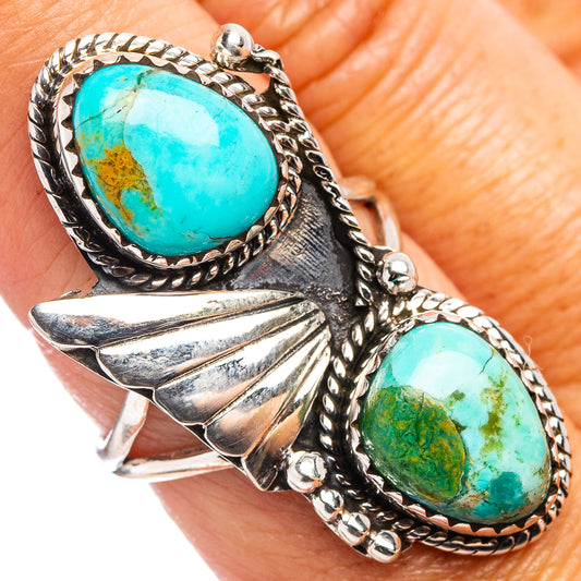 Turquoise oval stone ring, .925 sterling silver, rope bezel, arrow motif, size 8