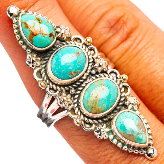 Turquoise oval gemstone sterling silver ring with decorative bezel and beads