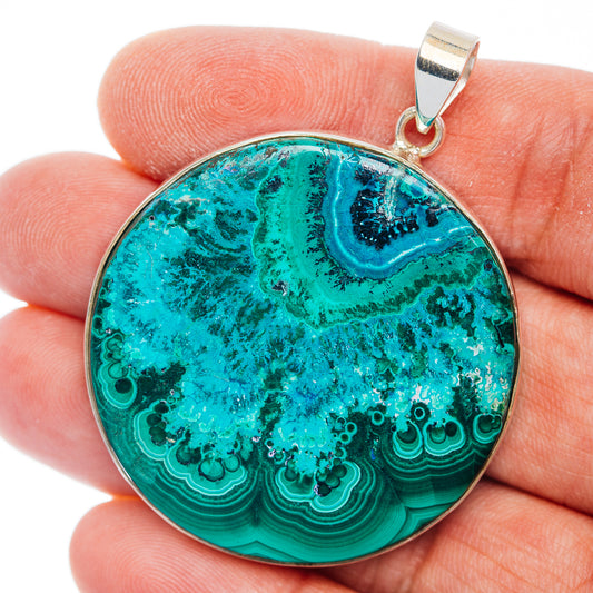 Premium Malachite In Chrysocolla Pendant 2" (.925 Sterling Silver)