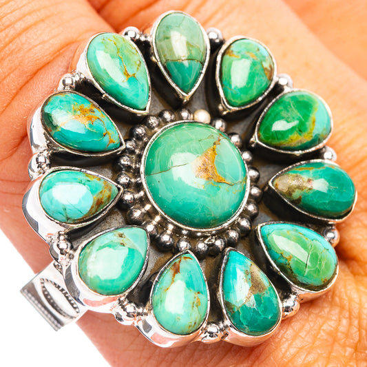 Adjustable .925 sterling silver ring with cluster of oval turquoise cabochons