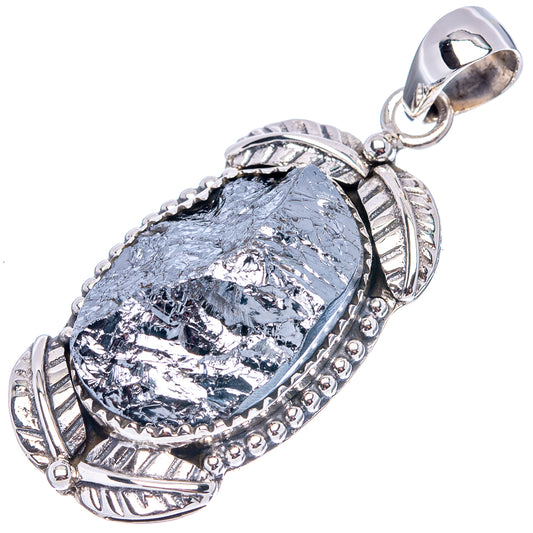 925 sterling silver pendant with teardrop bezel-set gray-blue gemstone, ornate frame