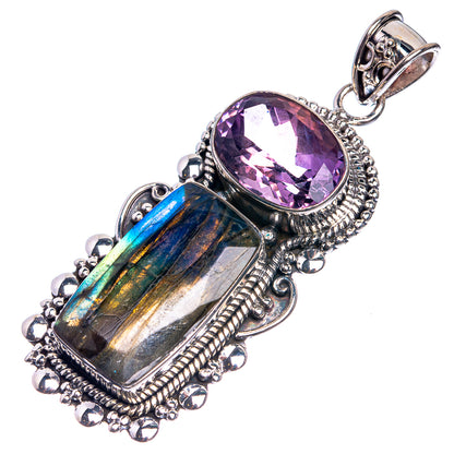 Labradorite, Amethyst 925 Sterling Silver Pendant 2 1/8"
