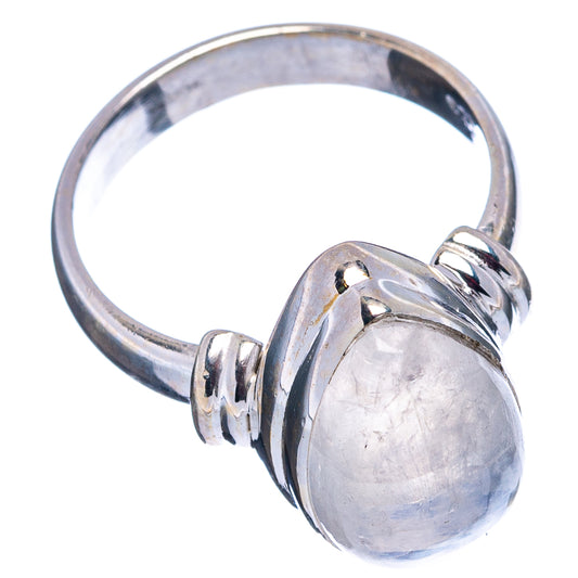 Sterling silver moonstone ring, oval cabochon set on polished band, size 6