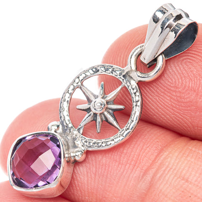 Faceted Amethyst Dainty Pendant 1 1/4" (925 Sterling Silver) P39910