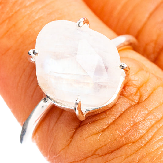 Sterling silver ring with faceted white moonstone, 3-prong setting
