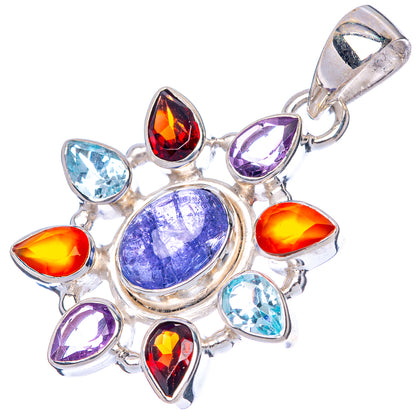Rare Tanzanite, Amethyst, Garnet, Blue Topaz Pendant 1 3/8" (925 Sterling Silver) P42812