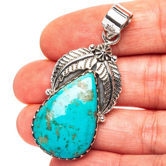 Exclusive Southwestern Style Kingman Turquoise Pendant 2" (.925 Sterling Silver)