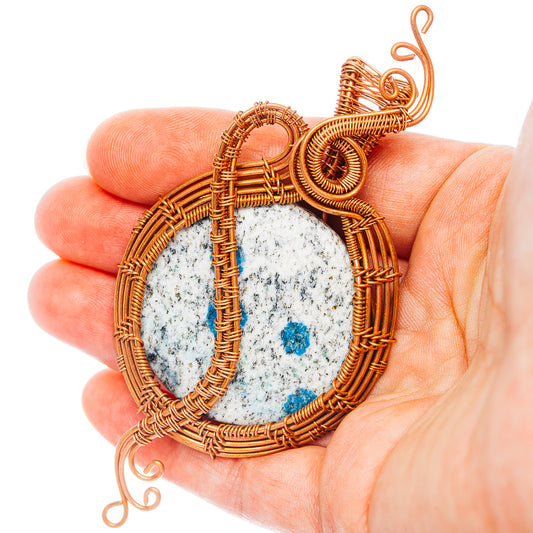 K2 Blue Azurite Wire Wrap Pendant 3 7/8" (Copper)