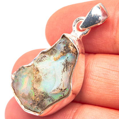 Raw Ethiopian Opal 925 Sterling Silver Pendant 1 3/8" (925 Sterling Silver) PD38609