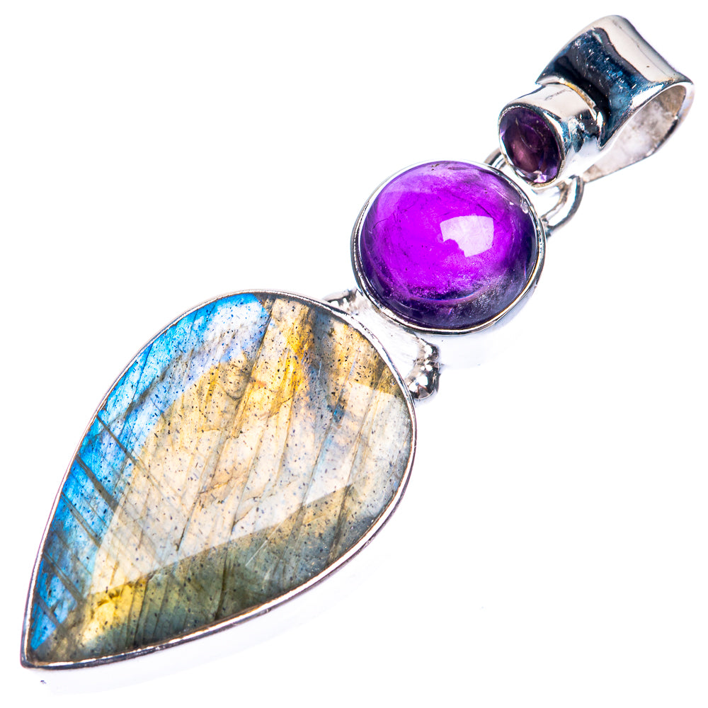 Labradorite, Amethyst 925 Sterling Silver Pendant 1 3/4"