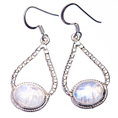 Sterling silver rainbow moonstone earrings with teardrop frame and round cabochon