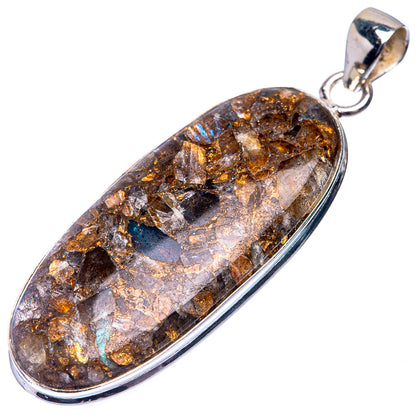 Copper Composite Rainbow Moonstone Pendant 2 1/8" (925 Sterling Silver) P39264