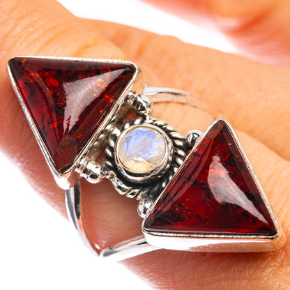 Large Baltic Amber, Rainbow Moonstone Ring Size 8.25 (925 Sterling Silver) RING143350