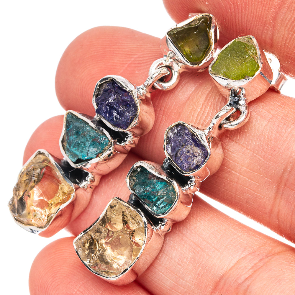 Citrine, Apatite, Tanzanite, Peridot 925 Sterling Silver Earrings 1 3/8" (925 Sterling Silver) E2142