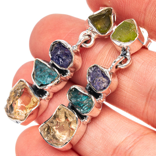 Citrine, Apatite, Tanzanite, Peridot 925 Sterling Silver Earrings 1 3/8" (925 Sterling Silver) E2142