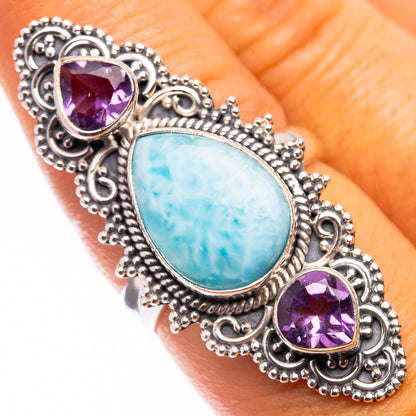 Large Larimar, Amethyst Ring Size 8 (925 Sterling Silver) R141195