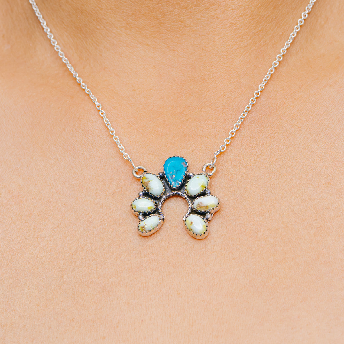Southwestern Style Ithaca Peak Turquoise Necklace 17 to 19" (.925 Sterling Silver)