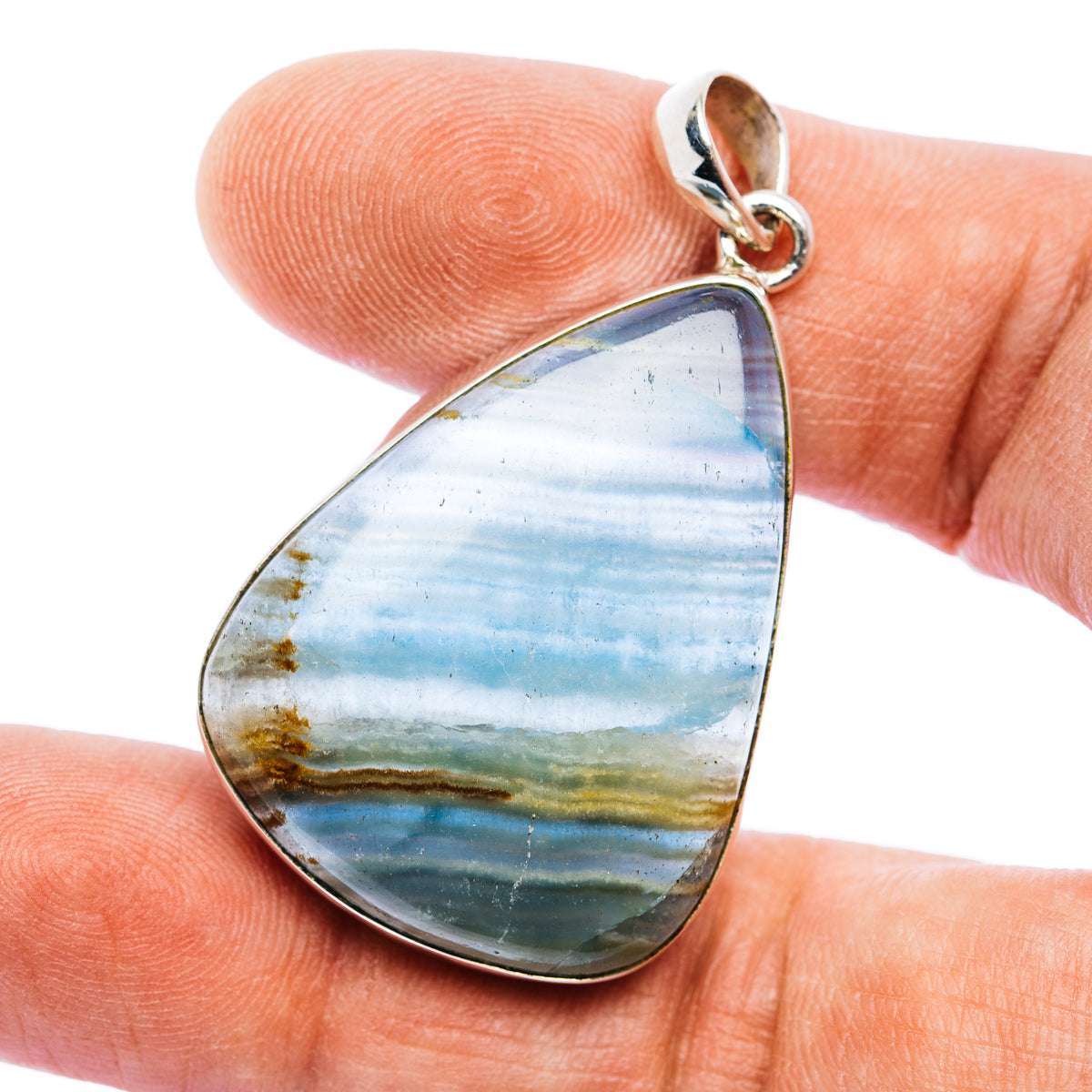 Rare Aquatine Lemurian Calcite Pendant 1 3/4" (.925 Sterling Silver)