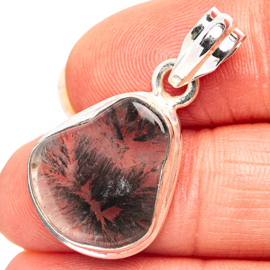 Sterling silver heart pendant with dark red-black stone drop and bail loop